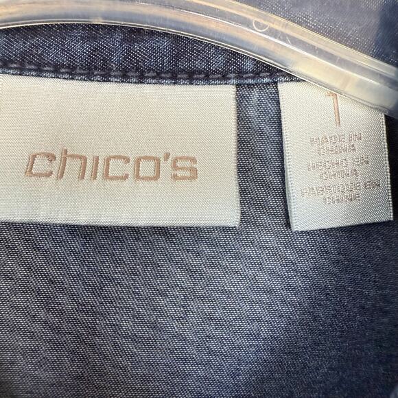Chico's women's long-sleeve denim shirt embroidered cutouts size S/M - Picture 2 of 9
